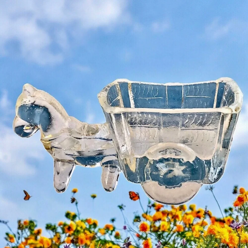 Pressed Glass Clear Donkey & Cart Vintage 80's